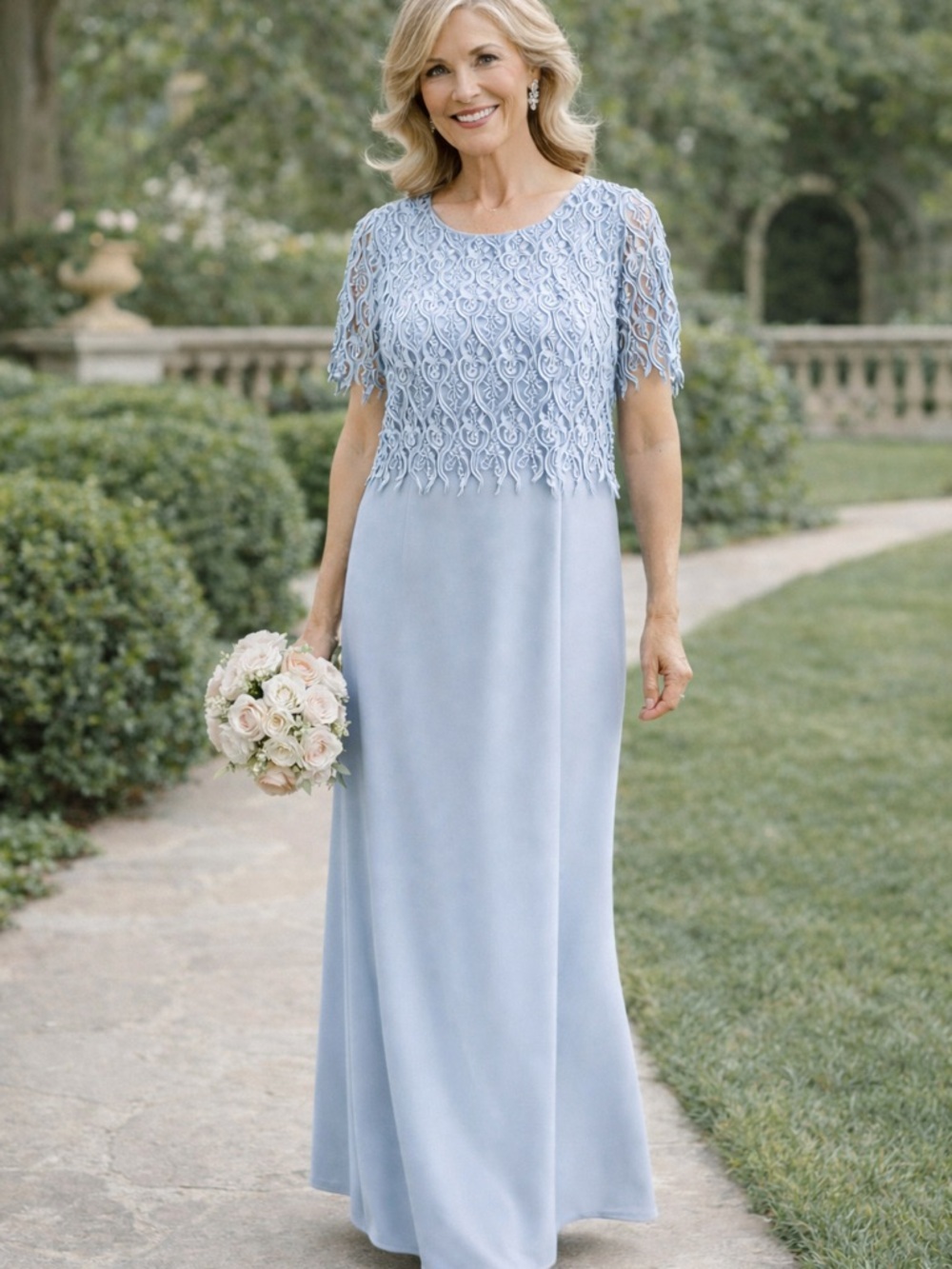 Vintage Cattiva Slate Blue Formal Gown Sz 16 Mother of the Bride Lace Dress